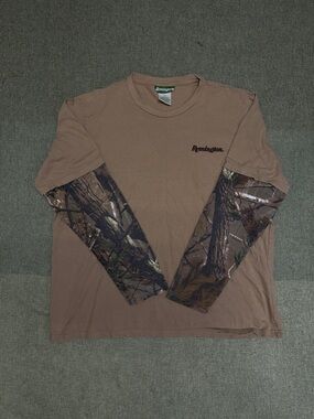 Remington Men's Tan Long Sleeve Layered Camo-Sleeve Shirt